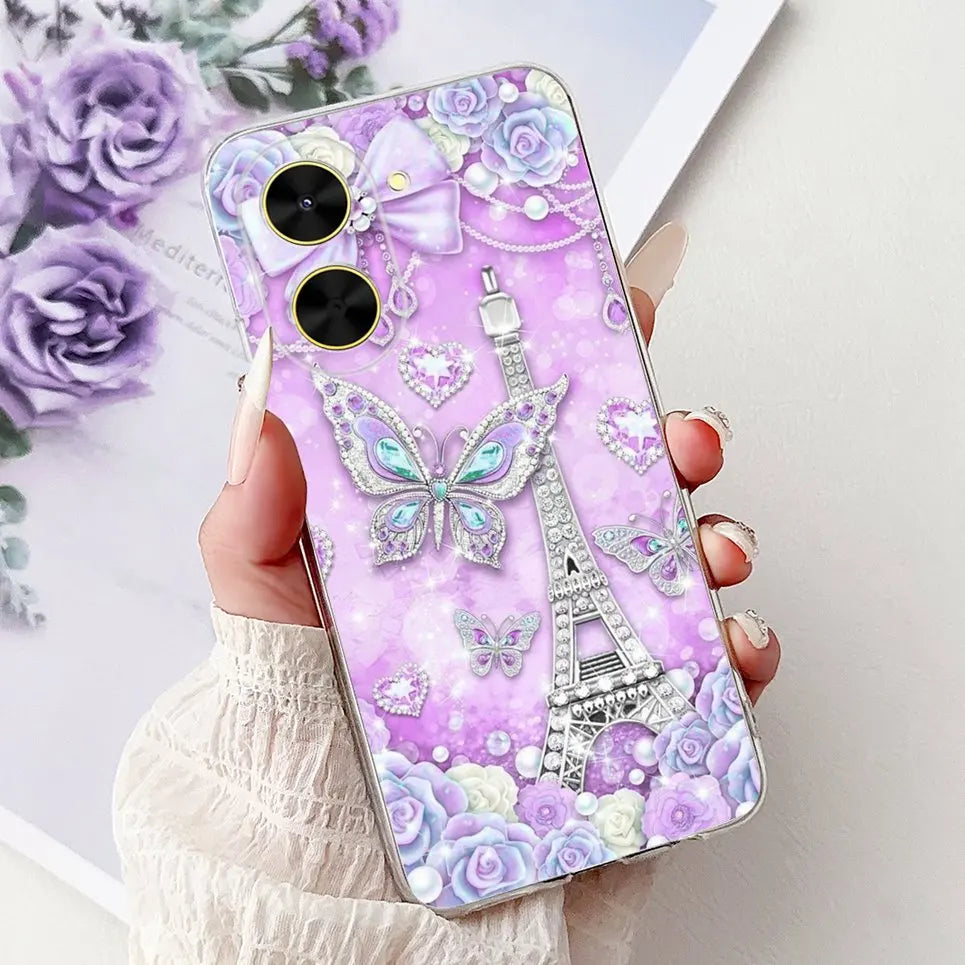 For Cover Xiaomi Redmi A5 4G / Poco C71 Phone Case Colorful Flower Butterfly Love Heart Lxuru Women Fashion Soft Clear Silicone