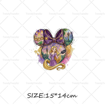 Mouse Head Princess Iron on Transfers for Clothes Heat Press Stickers Thermal Patches on Tees