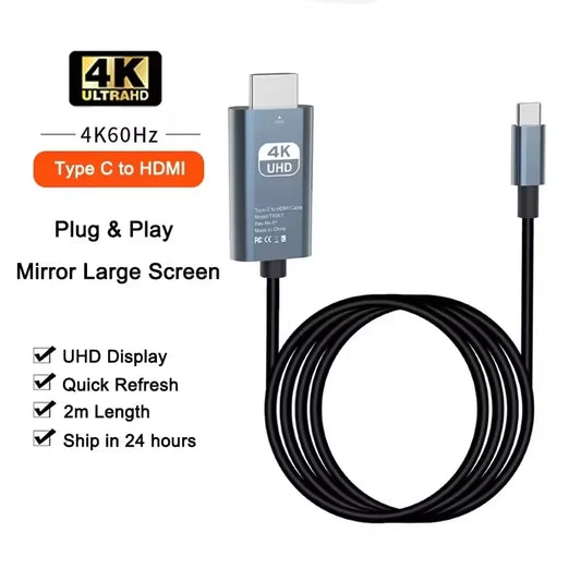 USB C to HDMI 4K 60Hz Adapter Cable Type C HDTV Converter for iPhone 15 iPad MacBook Air Samsung Laptop and TV Display