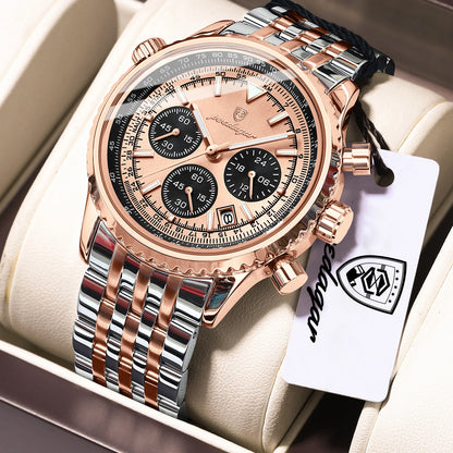 POEDAGAR Luxury Watches For Man Date Chronograph Stainless Steel Sport Men Watch Waterproof Luminous Quartz Military Men's Watch