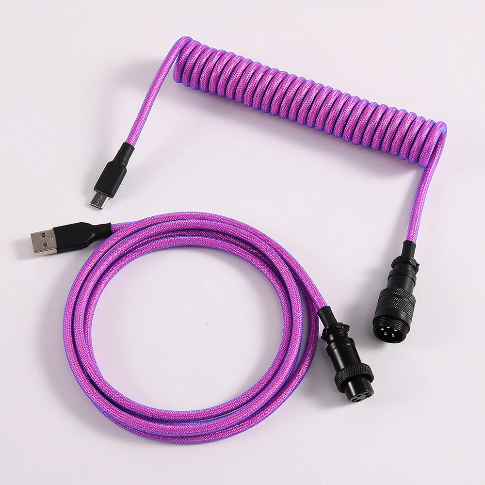 LANO Custom Paracord Coiled Mechanical Keyboard Type C Data Spring Cable GX16 Aviator Coil Spiral Usb C for Gaming Coiled Cable