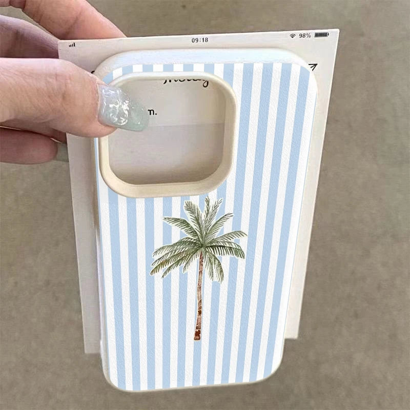 Light Striped Background with Palm Tree Pattern TPU Phone Case For iPhone 17 16 15 14 13 12 11 Pro Max XS X XR 7 8 Plus 17 Cover