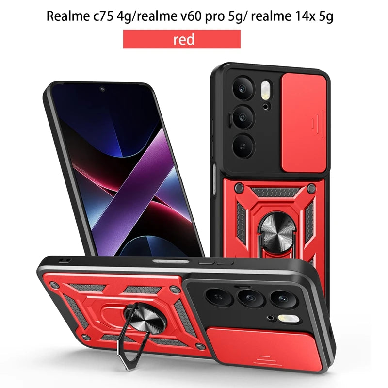 Magnetic Ring Holder Armor Case for OPPO Realme C75 C 75 RealmeC75 4G Slide Camera Protect Cover For Realme 14X 14 X Realme14X