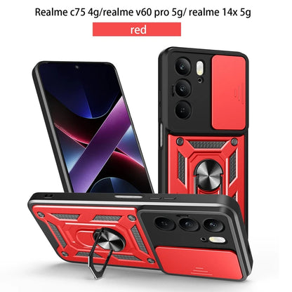 Magnetic Ring Holder Armor Case for OPPO Realme C75 C 75 RealmeC75 4G Slide Camera Protect Cover For Realme 14X 14 X Realme14X