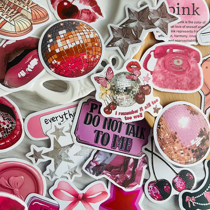 55pcs Pink Y2K Girl Stickers Waterproof PVC Gift Cartoon Decorations Scrapbook Notebook Bag Water Bottle Phone Case DIY Stickers