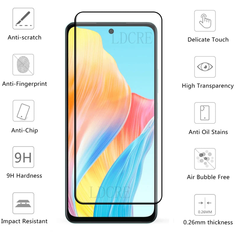 6-in-1 For OPPO A58 Glass For OPPO A58 Tempered Glass 9H Protective Full Cover Glue Screen Protector OPPO A 58 A58 4G Lens Glass