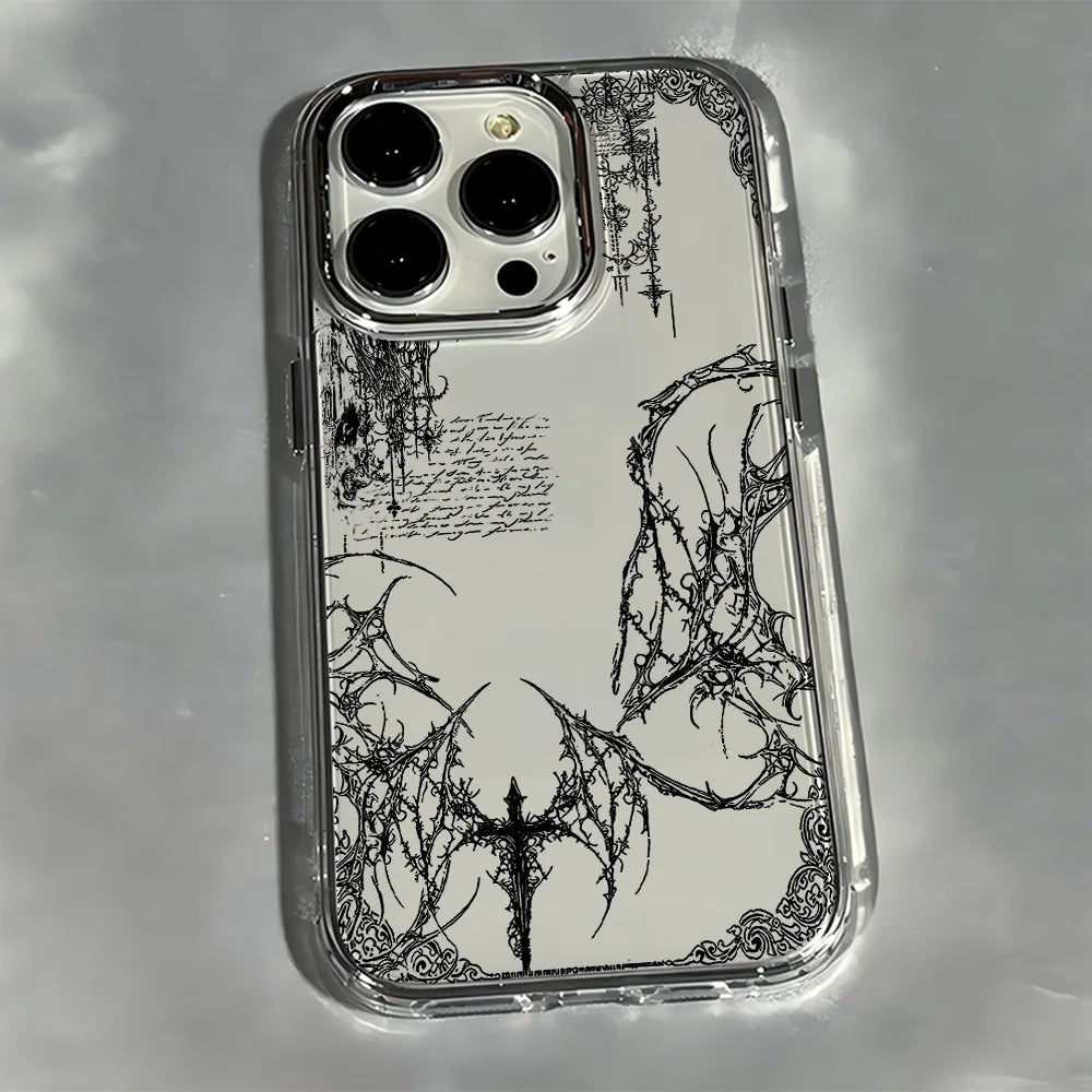 Luxury Dark Gothic Cross Mark Phone Case For iPhone 17 16e 16 15 14 13 12 11 mini Pro Max X XR XSMAX 8 7 Air Plus Soft Cover