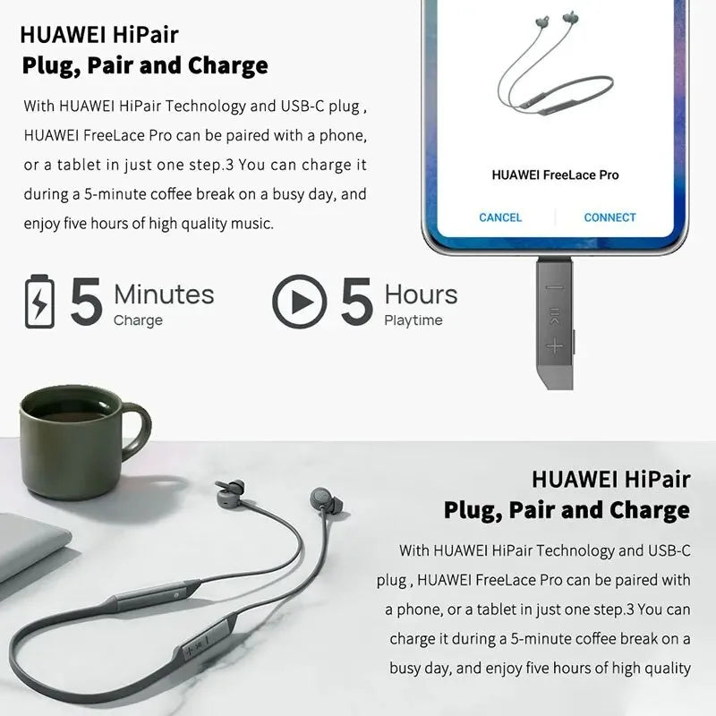 Original Huawei Freelace Pro Headphones Wireless Bluetooth 5.0 Earphones Active Noise Cancellation Earbuds Neckband Hifi Headset