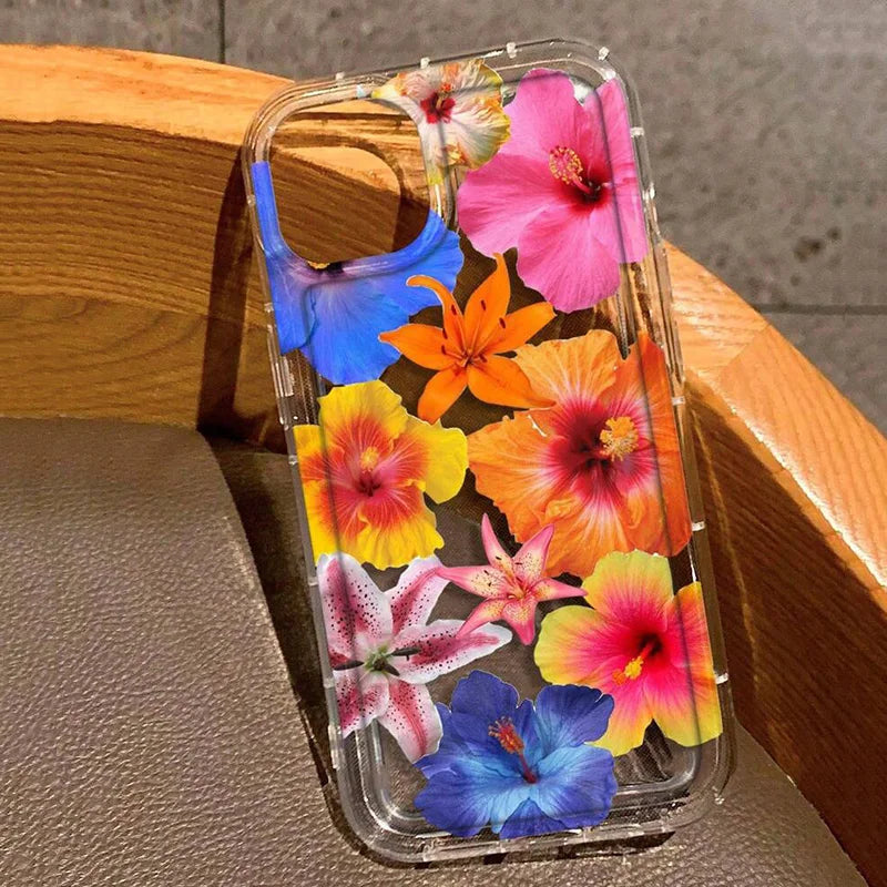 Colorful large flowers Phone Case For iPhone 16 15 13 14 12 11 Pro Max 7 8 Plus  X XR XS 12 13 Clear Cover Case Funda Bumber