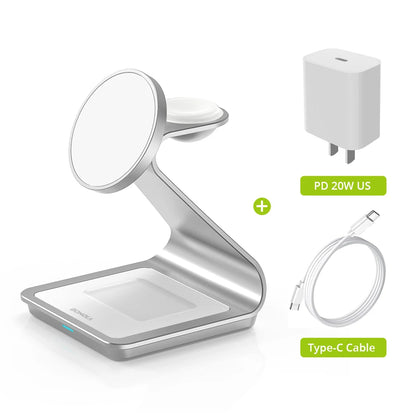 Bonola Magnetic 3 in 1 Charger Metal Stand for iPhone 14/15/16/17 Pro Fast Wireless Charging Desk Holder for Apple Watch/AirPods