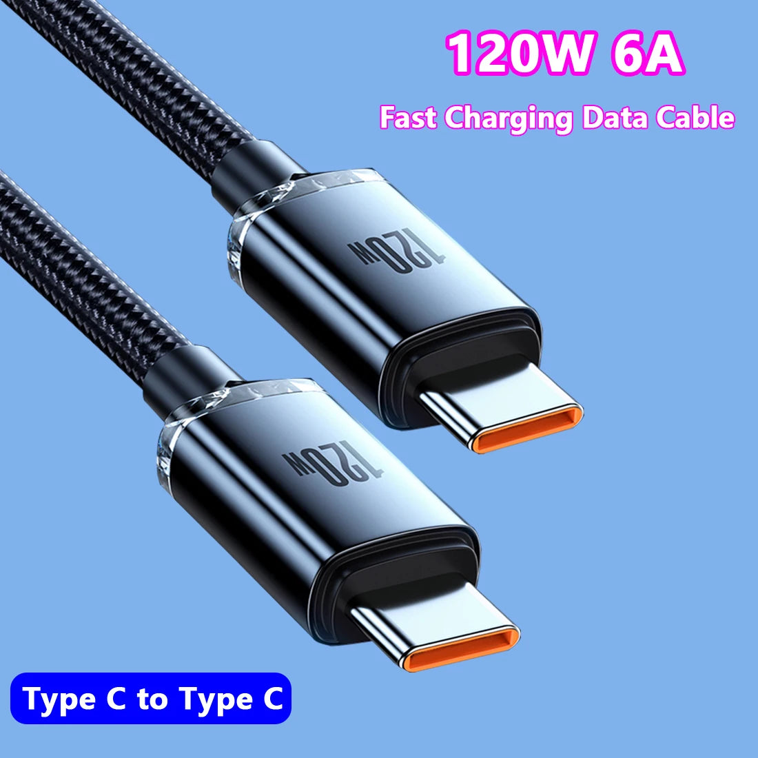 120W 6A Type C to Type C Fast Charger Data Cable For Samsung Xiaomi Huawei Android Phone Charger USB C Cord MacBook Pro iPad Pro