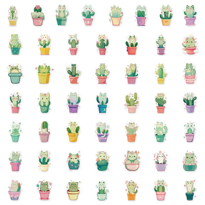 50PCS Cartoon Cute Cat Cactus Fun Sticker Pack DIY Phone Case Laptop Water Bottle Handbag PET Stickers