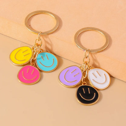 Aihua Irregular Round Smile Face Keychain for Women Key Ring Gift Fashion Cartoon Bag Airpods Box Car Phone Accessories Jewelry