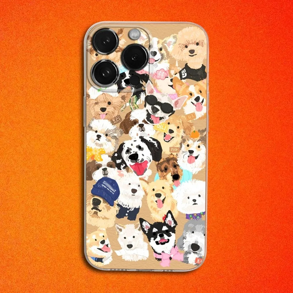 Pet Puppy Dog Cute Phone Case For iPhone 16,15,14,13,12,11 Plus,Pro,Max,XR,XS,X,Plus,SE,Mini Transparent Soft Cover