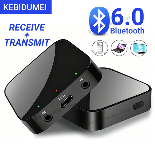 KEBIDUMEI Bluetooth 6.0 Receiver and Transmitter 3.5mm AUX Wireless Audio Adapter Bluetooth Transmitter for Car PC TV Headphones