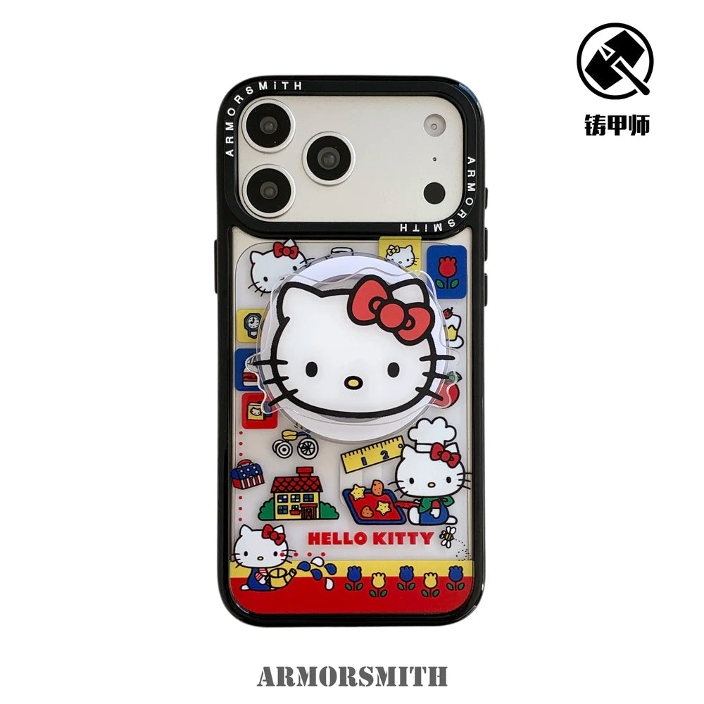 Sanrio Hello Kitty Magnetic Holder Wireless Charge Cute Cartoon Phone Case For iPhone 17 16 15 14 13 12 11 Pro Max Hard Cover
