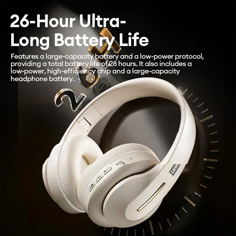 NEW Lenovo LES-107 Wireless Bluetooth 6.0 Headset Dolby Surround Sound Gaming Headphones AUX Wired Foldable Headset 26H Playtime