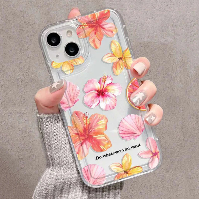 Floral Pattern Transparent Shockproof Soft TPU Phone Case For iPhone 17 16 Pro Max 16E 15 14 13 12 11 XS X XR 7 8 Plus SE2 Cover