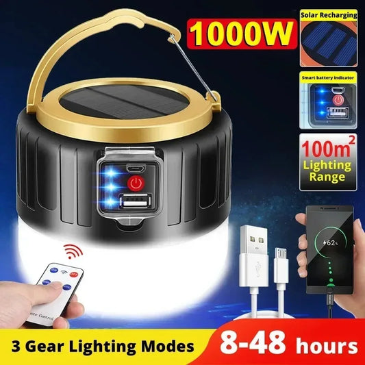 1-2PCS Solar Camping Light Power Bank LED Camping Lanterns Remote Control Waterproof Outdoor Tent Light Rechargeable Flashlight