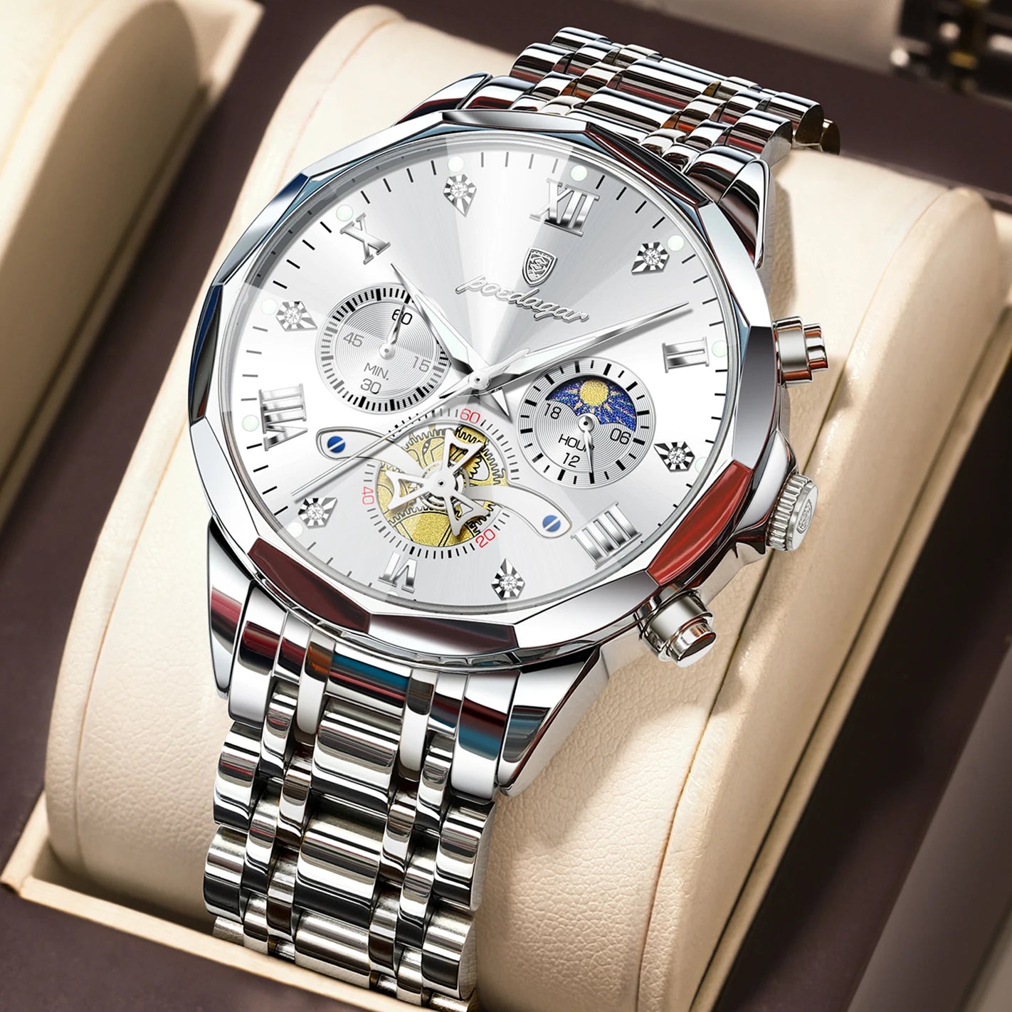 POEDAGAR Luxury Men Clock Waterproof Luminous Chronograph Sport Man Wristwatch Stainless Steel Fahion Quartz Men's Watches Reloj