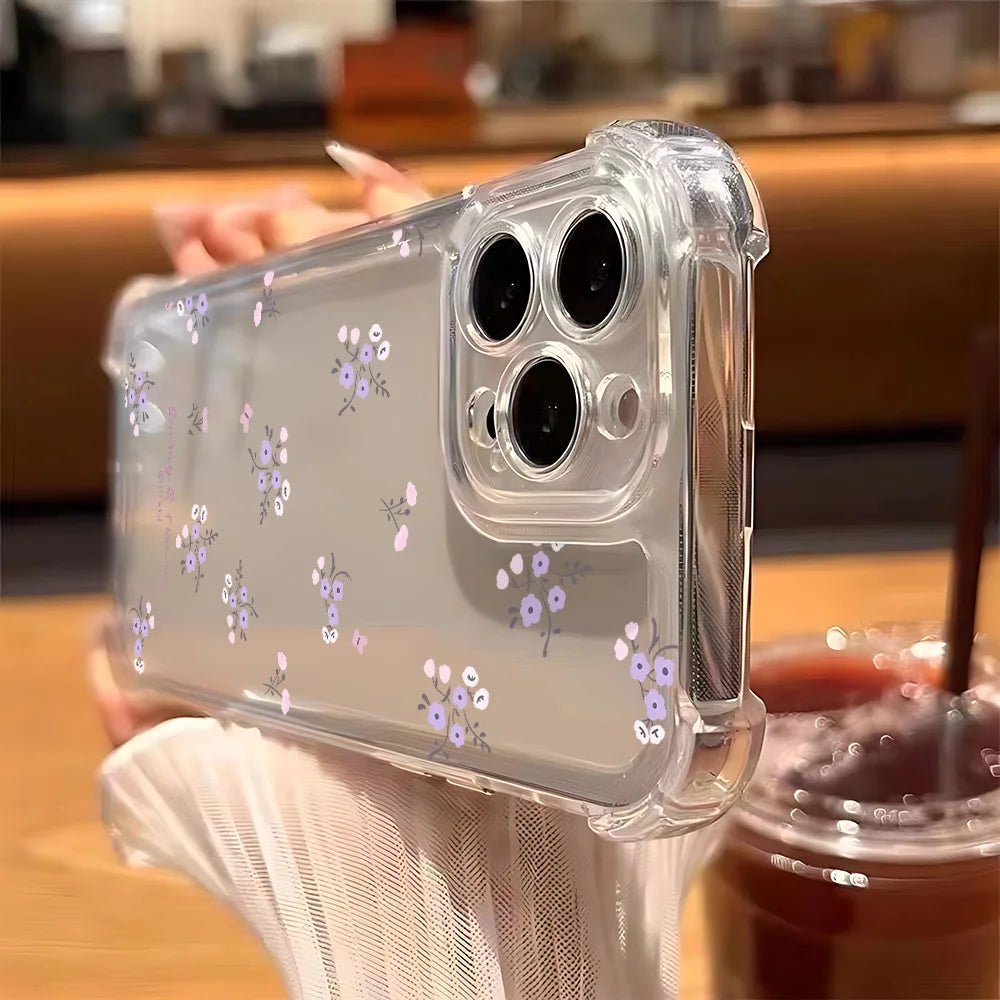 Fashion Purple Flowers Phone Case For Xiaomi Redmi 10 10C 12 12C 13C 9C 9T Note 10 11 12 9S Pro POCO X5 4G 5G Transparent Cover