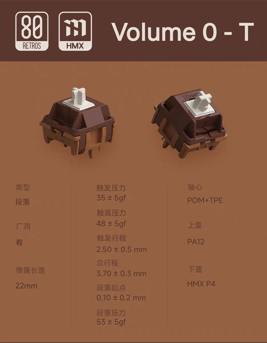 80Retros HMX KTT Film Switch Linear Tactile 5 Pins For Custom Mechanical Keyboard PC Accessories GAME1989/KD200/FJ400/Joker/XMA