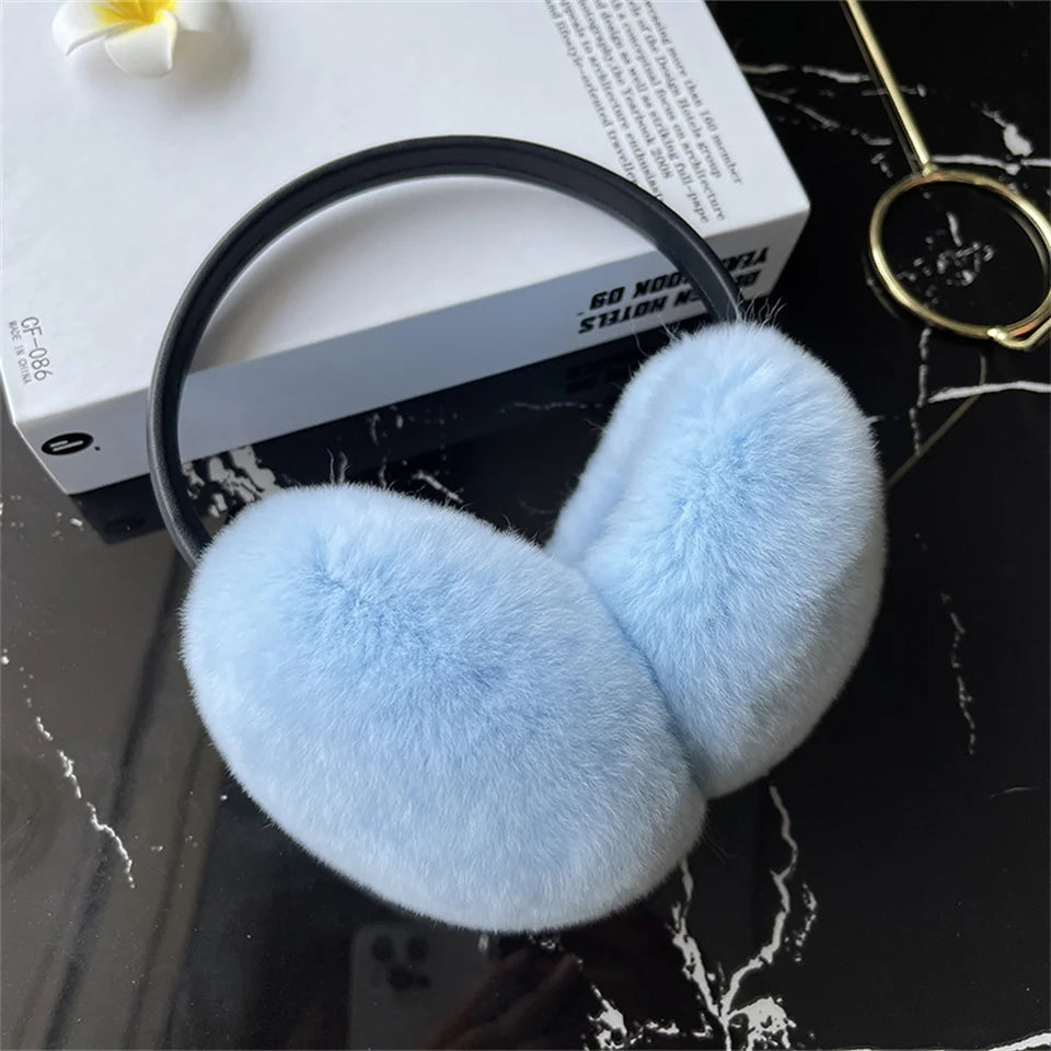 Natural Winter Fur EarMuffs For Women Ear Cover Accessories Real Fur Headphones Warm Earflap Real Rex Rabbit Ear Warmer For Gift