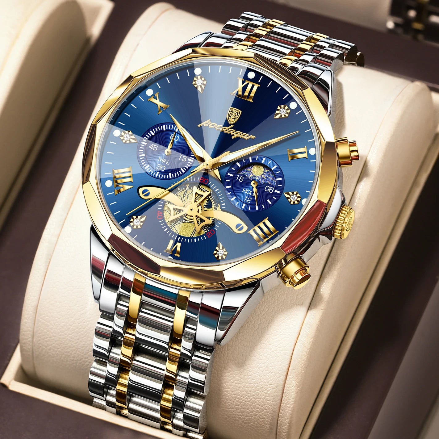 POEDAGAR Luxury Men Clock Waterproof Luminous Chronograph Sport Man Wristwatch Stainless Steel Fahion Quartz Men's Watches Reloj