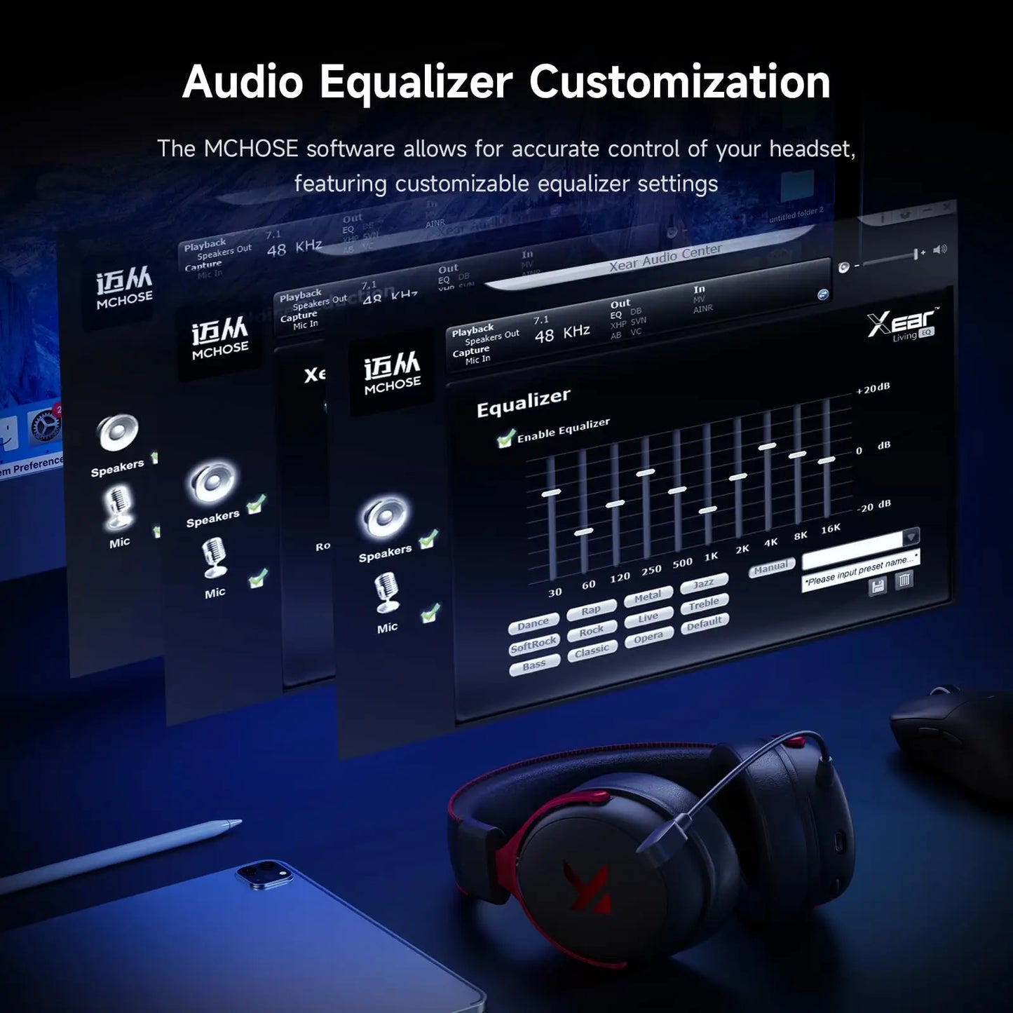 MCHOSE V9 Pro Wireless Gaming Headset Surround Sound Headphones Noise Canceling Mic Low Latency Lightweight for PS5 PC SWITCH