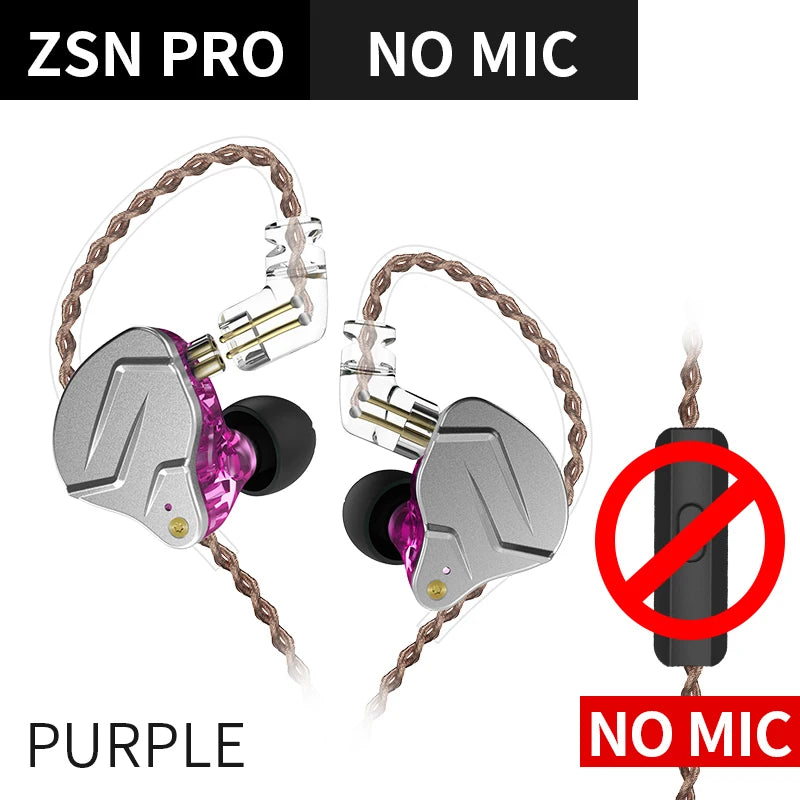 KZ ZSN Pro Headphones In Ear Monitor Hybrid Technology Best Earphone 1BA+1DD HIFI Bass Phone Metal Wired Headset With Microphone