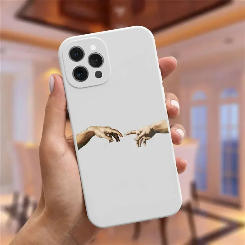 Art Fresco Michelangelo Creation of Adam Phone Case For iPhone 16 14 13 11 12 15 Pro Max Mini XR SE3 15 Plus David Lines Covers