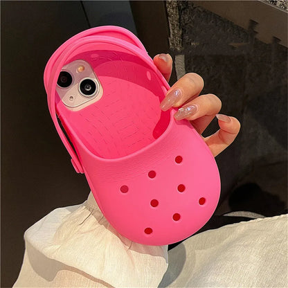 INS Cute Funny Hole Slippers Phone Case For iPhone 15 13 14 12 11 Pro Max Creative Summer Camera Protection Soft Silicon Cover
