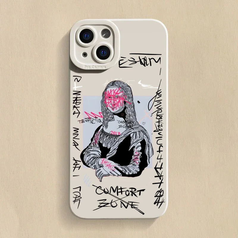 Graffiti Great Art Aesthetic David Mona Lisa Soft Phone Case For iPhone 15 14 13 12 11 16 Pro Max XR X XS 7 8 15 Plus SE Cover