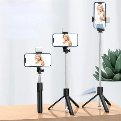 Bluetooth Selfie Stick Tripod Desktop Stand Phone Holder Wireless Remote Shutter for iPhone IOS Android Phone Option Fill Light