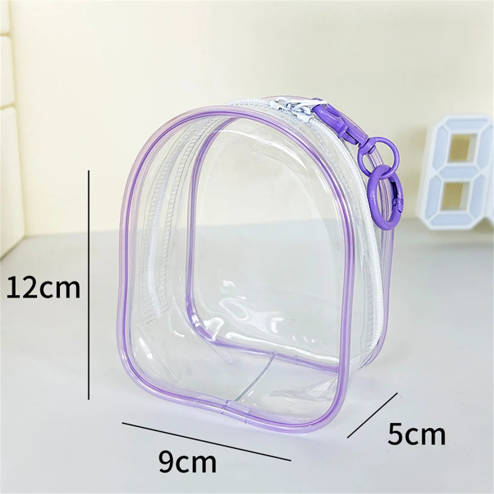 12cm PVC Transparent Storage Bag with Keychain Multicolor Cartoon Doll Display Box Dustproof Case Earphones Gift Organizer Bags