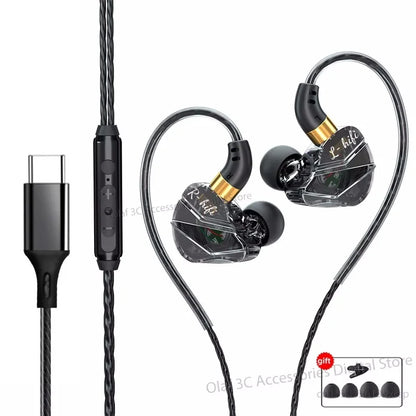 OLAF Gaming Headset Wired Earphones 3.5mm Cable Headphones Handsfree Bass Stereo Sports Earbuds DAC Type-C For iPhone 15 Samsung