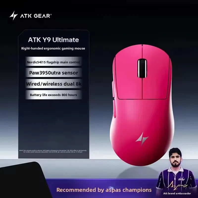 ATK Y9 Ultimate Tri-Model Right-Hand Wireless Gaming Mouse Dual 8KHz Lightweight PAW3950UItra Ergonomics E-sports Custom