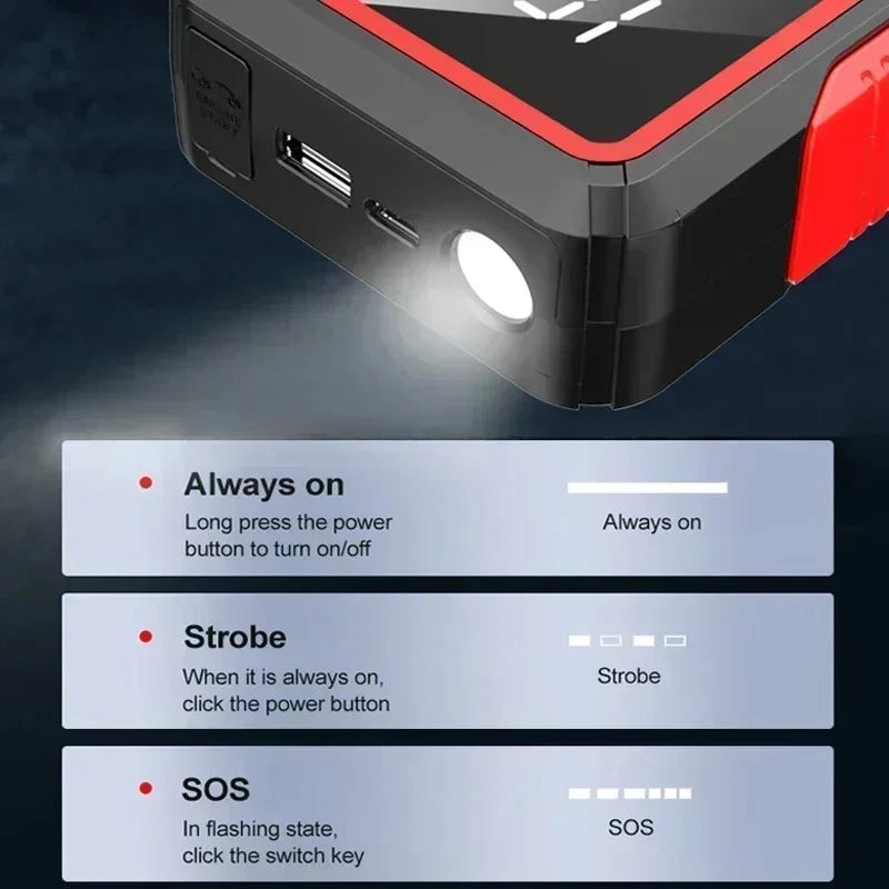 New 2000/1200/600A Car Jump Starter  Car Battery Starters Portable Power Bank 12V Starting Device Booster For Petrol Diesel Car