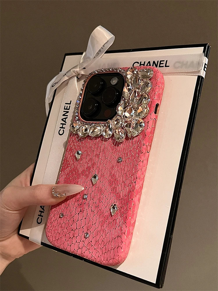 Luxurious Glitter Phone Case For iPhone 17 16 15 14 13 12 11 Pro Max  Snake Pattern Cover For iPhone 16 17 Pro max Diamond Shiny