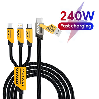 3 In 2 240W Fast Charge Cable Micro USB TypeC Mobile Phone Data Cable For iPhone Huawei OPPO Xiaomi Redmi Samsung Charging Cable