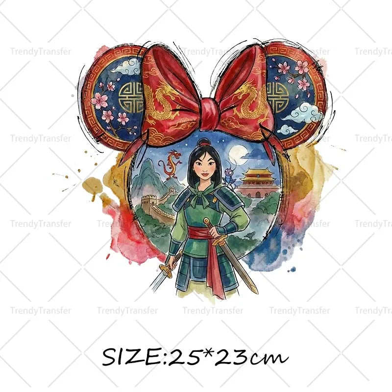 Mouse Head Princess Iron on Transfers for Clothes Heat Press Stickers Thermal Patches on Tees