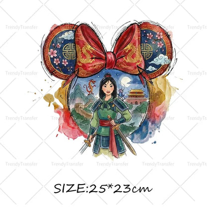Mouse Head Princess Iron on Transfers for Clothes Heat Press Stickers Thermal Patches on Tees