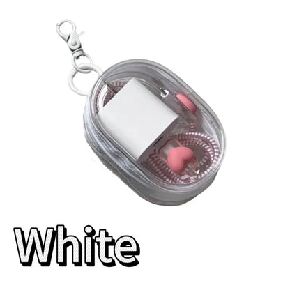 Portable Mini Clear Zipper Storage Bag - Space-Saving Organizer for Earphones & Chargers, Versatile with Handy Keychain Loop