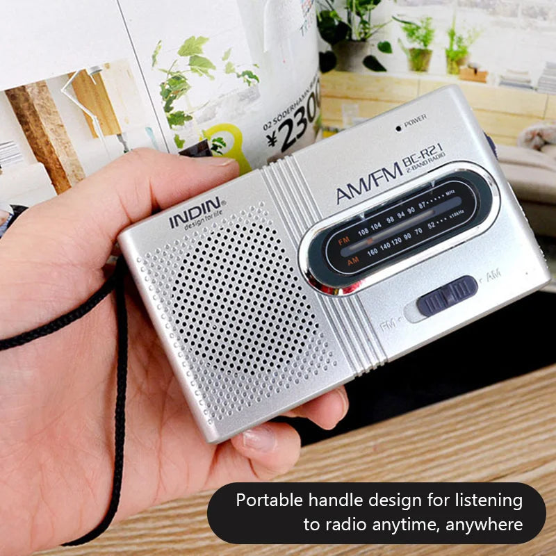 BC-R21 Portable AM FM Radio Receiver Player Built-in Speaker with a Standard 3.5MM Headphones Handheld Lightweight Ultra Thin