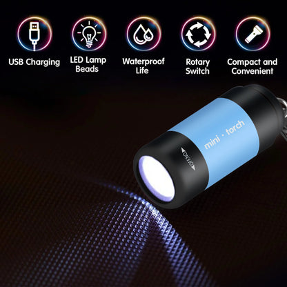 USB Rechargeable LED Pocket Keychain Flashlight Multifunctional Strong Light Waterproof for Outdoor Hiking Camping Mini