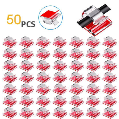50PCS Clear Adhesive Cable Clips Outdoor Indoor Cable Management Wire Organizer Strong Stick Cord Holder for Under Desk Car