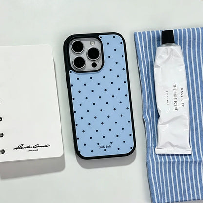 INS Korea Trendy Niche Polka Dot Blue Phone Case For iPhone 17 Air 16 15 14 12 13 11Pro Max Mini Plus Anti Drop Protective Cover