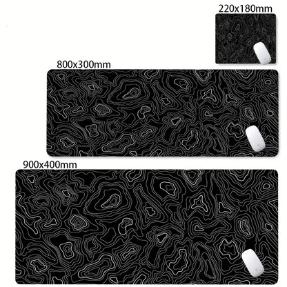 Black White Strata Abstract Design Gaming Mouse Pad Non-Slip Lock Stitched Edge Large Office Desk Mat for Computer and Keyboard