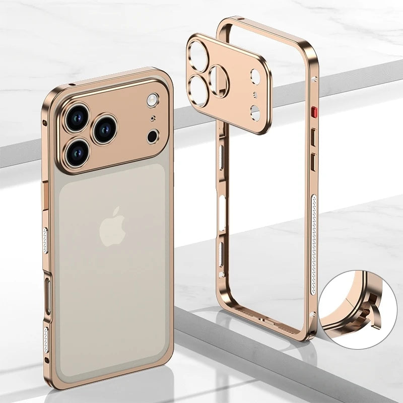 Luxury Metal Alloy Lens Protect Frame Phone Case For iPhone 17 Air 16 15 14 13 12 Pro Max Plus Silicone Lining Shockproof Bumper