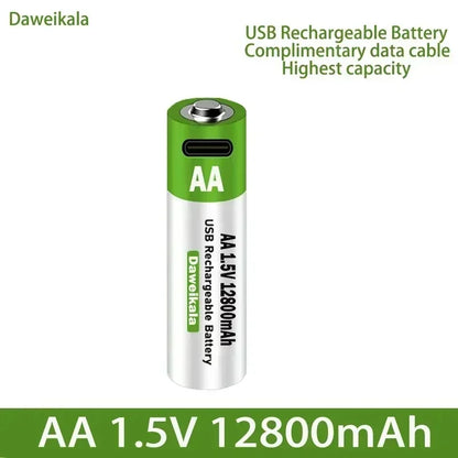 2024 New 1.5V AA USB Rechargeable Battery 12800 mAh Li-ion Battery for Remote Control Mouse Electric Toy Battery + Type-C Cable